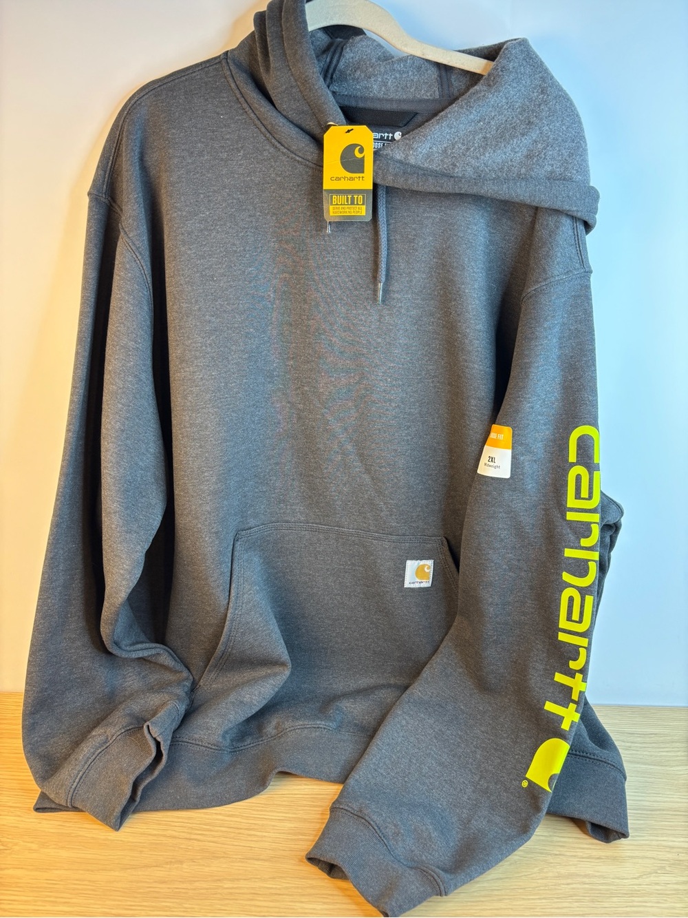 Carhartt Men's 2 XL Loose Fit Midweight Logo Sleeve Hoodie Carbon Heather Gray